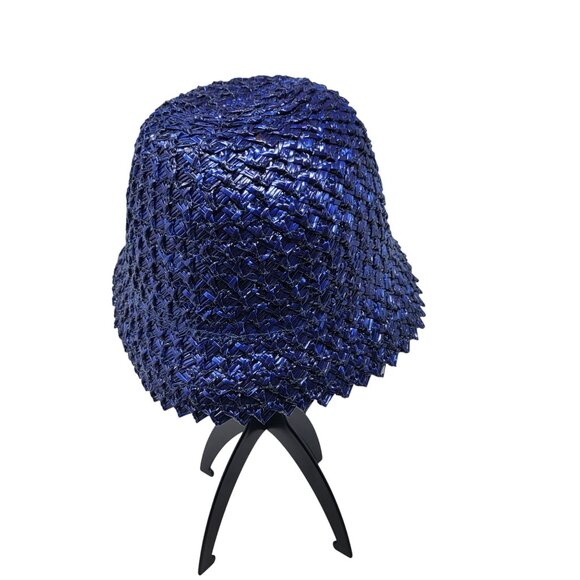 Vtg 20s 30s‎ Italian Filippo Catarzi Blue Woven Straw Bucket Hat Flapper Costume - Picture 5 of 8